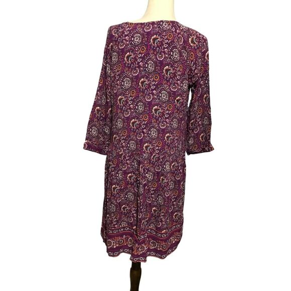 Garnet Hill Purple Paisley 3/4 Sleeve Drop Waist Dress Size 10 - Picture 5 of 6